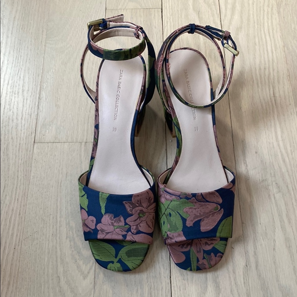 Zara Floral Heeled Sandals EUC